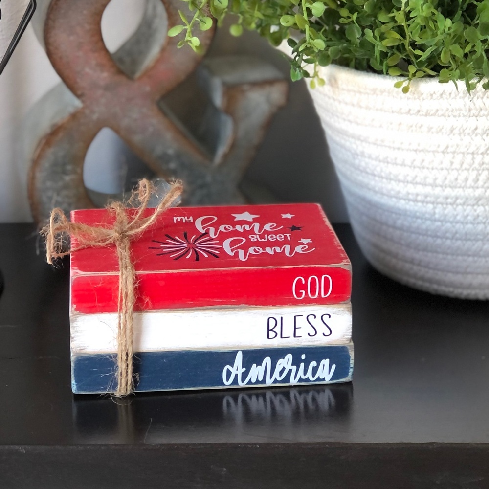 Patriotic Wood Book Stack Decor